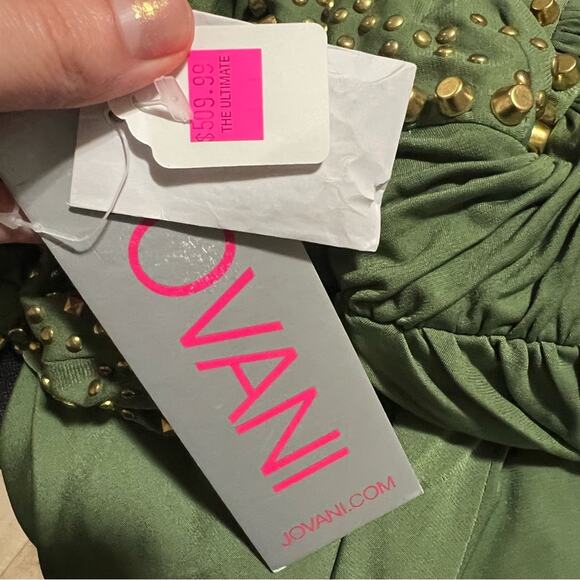 Jovani 89892 olive green gold studs jersey cutout halter mermaid dress NEW 4 - Picture 7 of 9